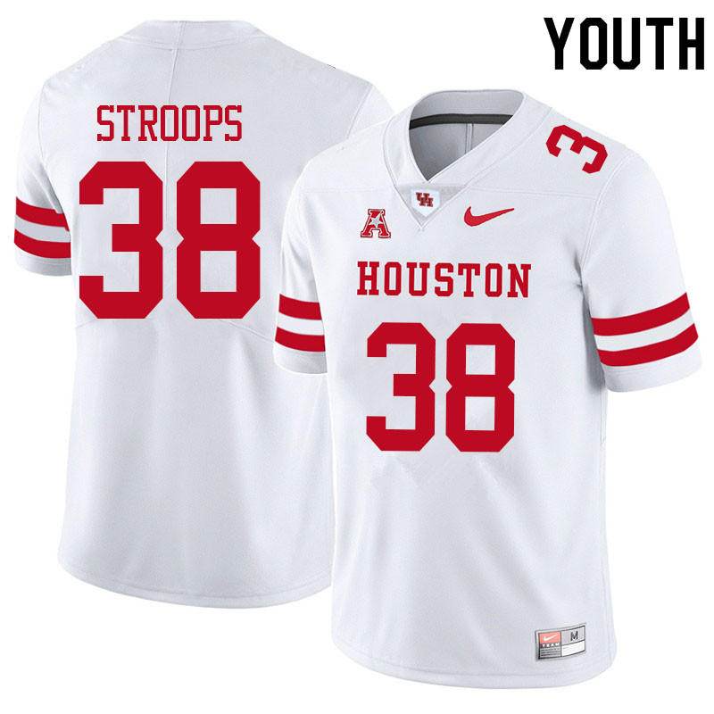Youth #38 Theron Stroops Houston Cougars College Football Jerseys Sale-White - Click Image to Close